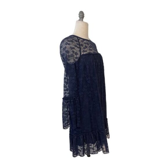Michael Kors Navy Blue Floral Lace Dress with Flared Sleeves Small - Picture 3 of 6